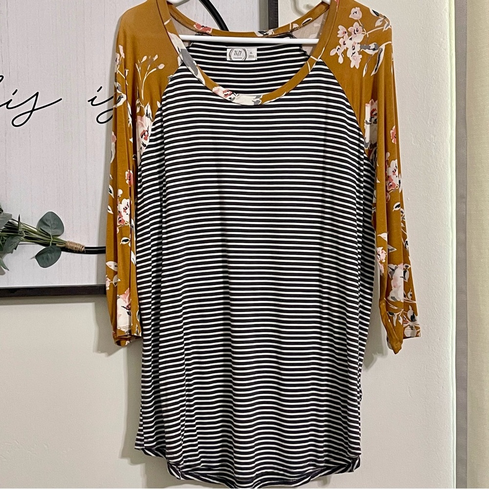 Maurices Striped Top with Floral Detail